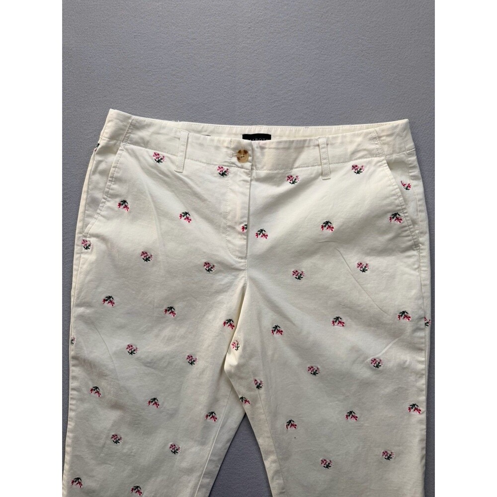 Talbots Relaxed Chino Pants Womens 12P Floral Embroidered White Cotton - Picture 4 of 15